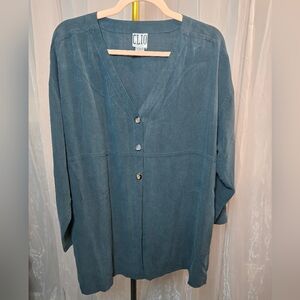 VINTAGE Clio Green Silk Button Up Tunic Large 90s